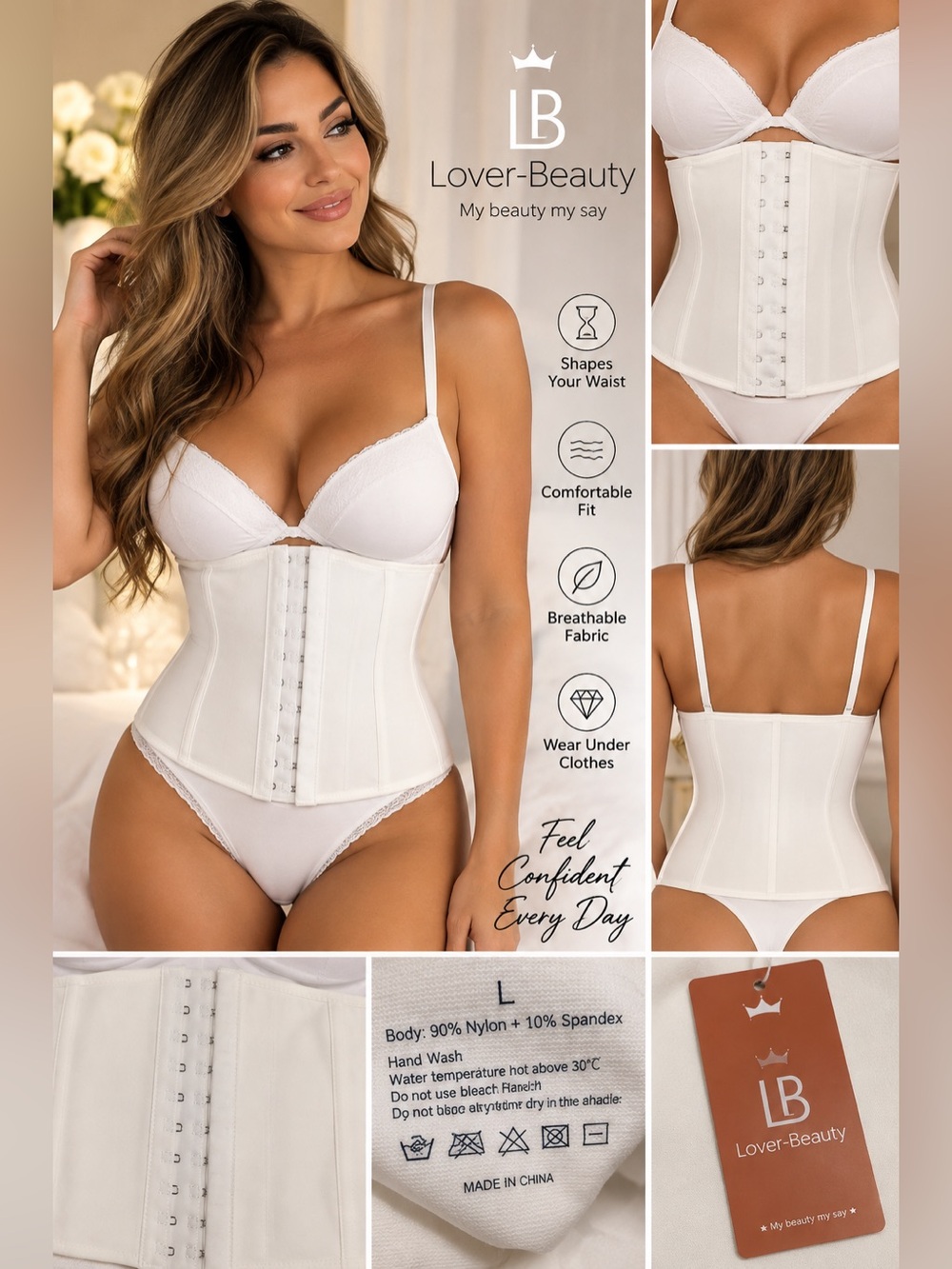 Lover beauty White Waist Trainer Corset Top - Shaping Underbust